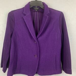 Talbots Blazer Womens Size 14 Purple Wool Blend Mix Media Pockets Office